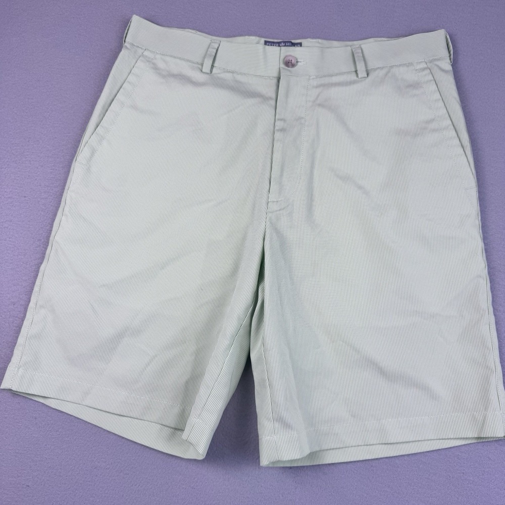 Peter Millar Crown Sport Carrboro Wicking Short 32 Green Stripe Chino Golf 9"